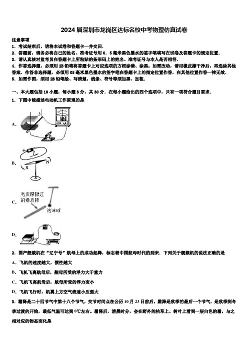 2024届深圳市龙岗区达标名校中考物理仿真试卷含解析