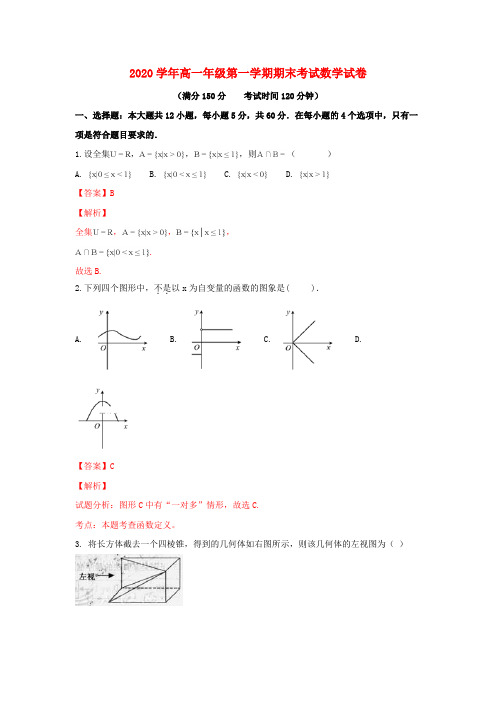 西藏拉萨中学2020学年高一数学上学期期末考试试题(含解析)