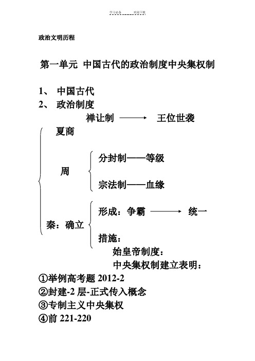 高三历史 中国古代的政治制度中央集权制要点