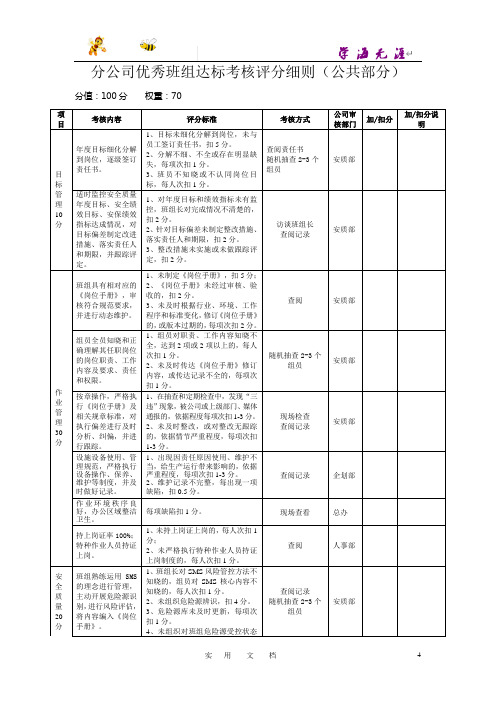 分公司优秀班组达标考核评分细则