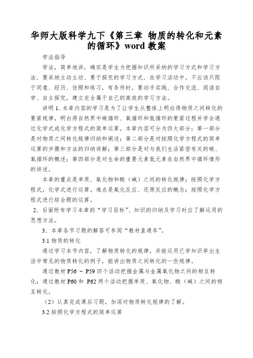 华师大版科学九下《第三章 物质的转化和元素的循环》word教案