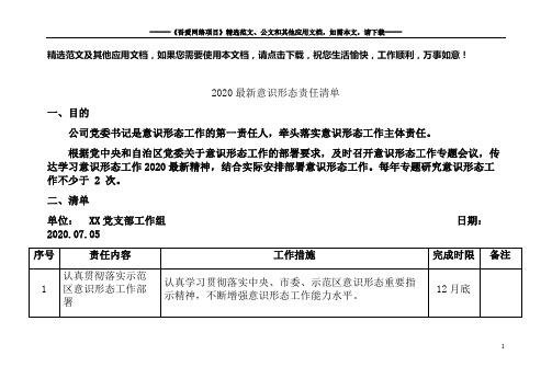 2020最新意识形态责任清单