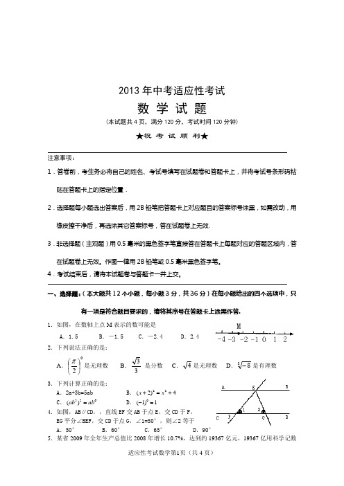 2013年数学适应性考试题