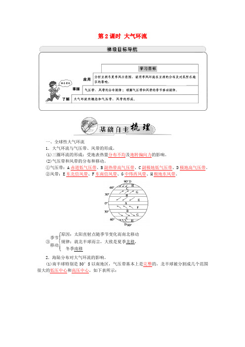 高中地理第二章第一节第2课时大气环流学案中图版必修1