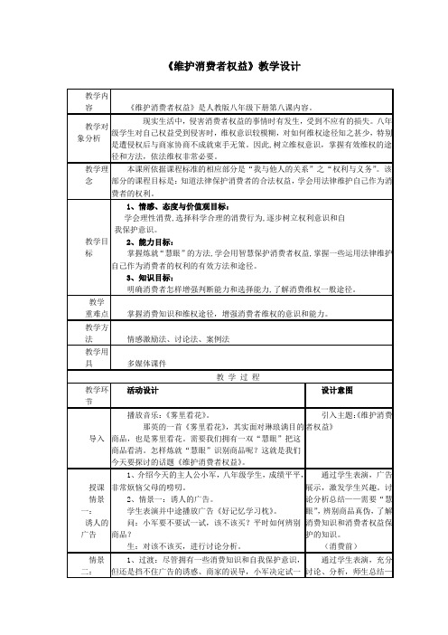 八年级政治下册 维护消费者权益教学设计 人教新课标版