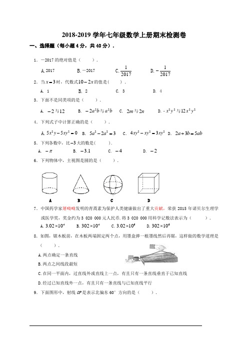 2018-2019学年华东师大版数学七年级上册期末检测试题含答案