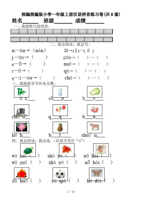 部编统编版小学一年级上册汉语拼音练习卷(共8套)