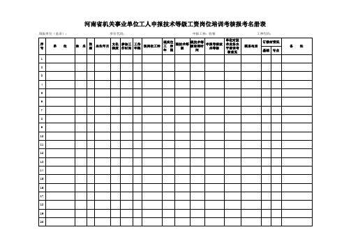 河南省机关事业单位工勤技能岗位二级资格考核认定申报名册(空表)