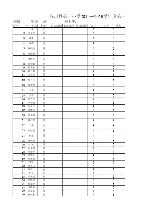 四年级期末音乐考试成绩统计表