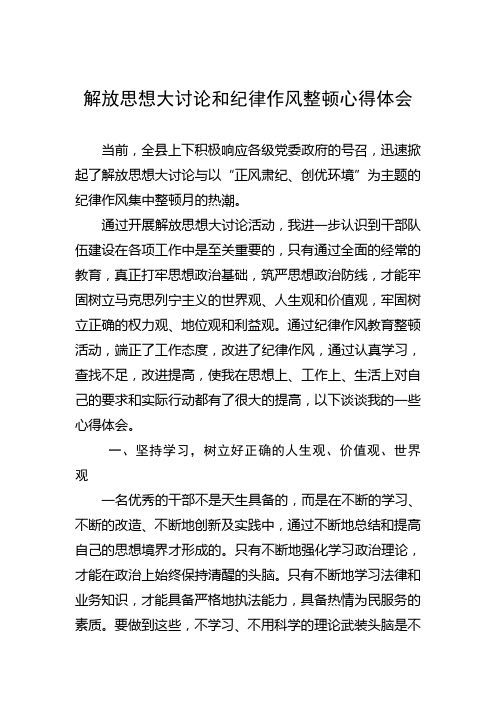 解放思想大讨论和纪律作风整顿心得体会