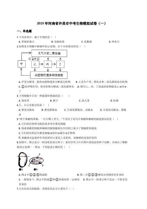 2019年河南省许昌市中考生物模拟试卷(一)(含答案)