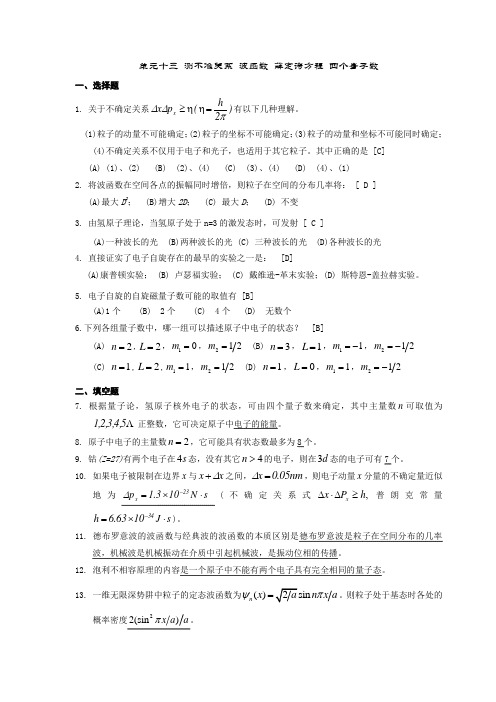 单元十三_测不准关系_波函数_薛定谔方程_四个量子数