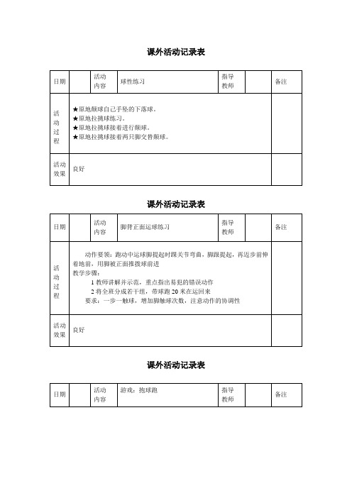 体育社团活动记录表