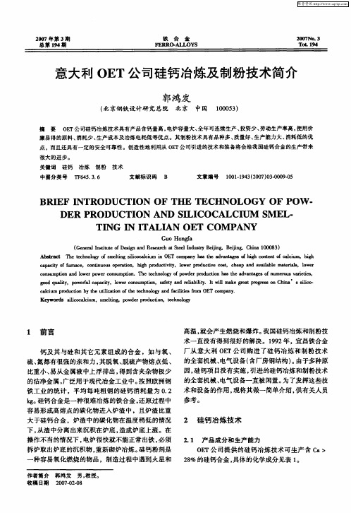 意大利OET公司硅钙冶炼及制粉技术简介
