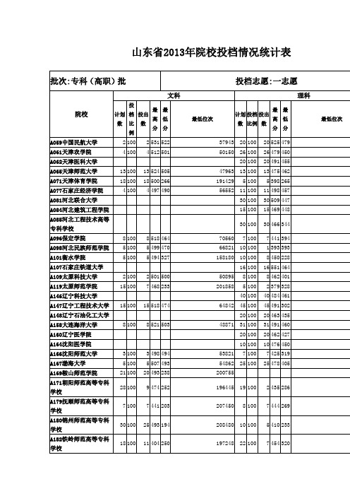 2013专科院校投档表