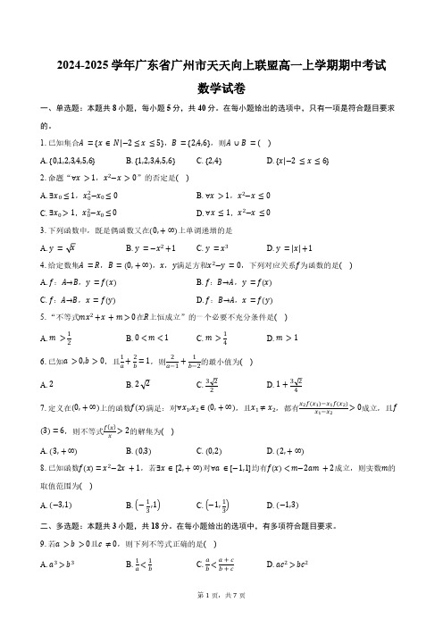 2024-2025学年广东省广州市天天向上联盟高一上学期期中考试数学试卷(含答案)