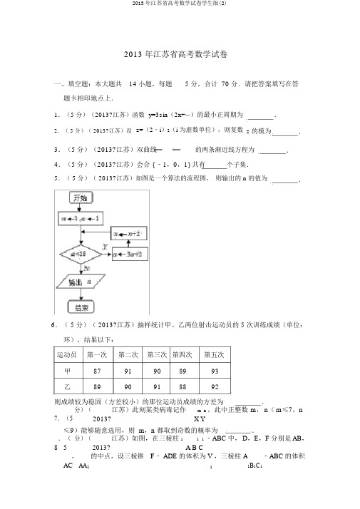 2013年江苏省高考数学试卷学生版(2)