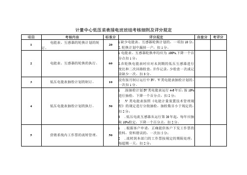 计量中心低压装表接电班班组考核细则及评分规定