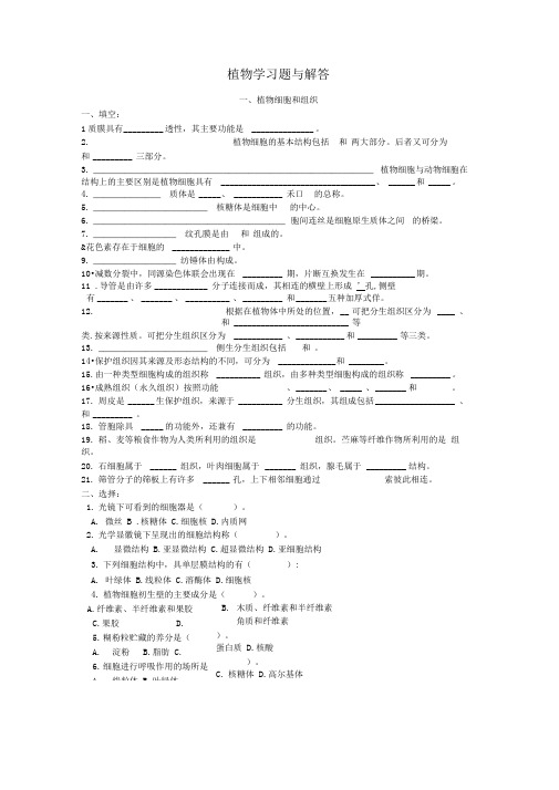 植物形态解剖习题及答案