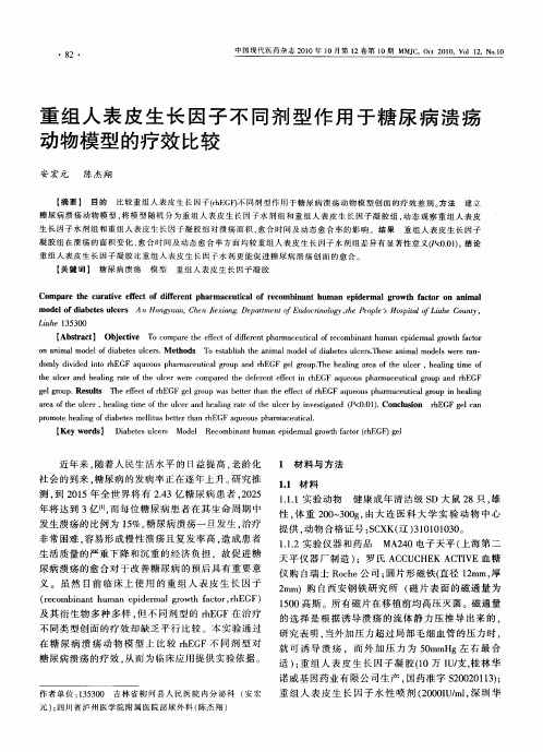 重组人表皮生长因子不同剂型作用于糖尿病溃疡动物模型的疗效比较