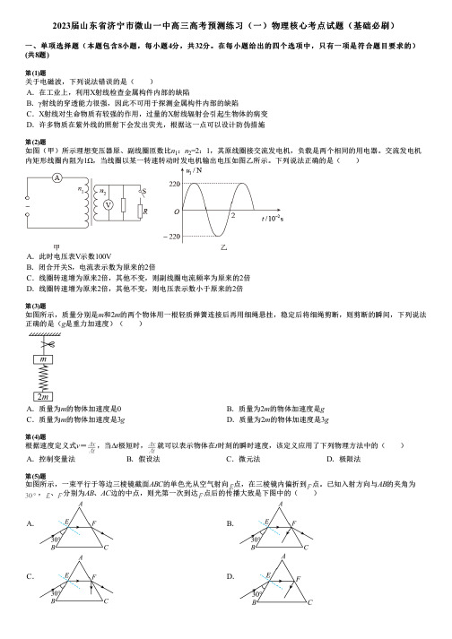 2023届山东省济宁市微山一中高三高考预测练习(一)物理核心考点试题(基础必刷)