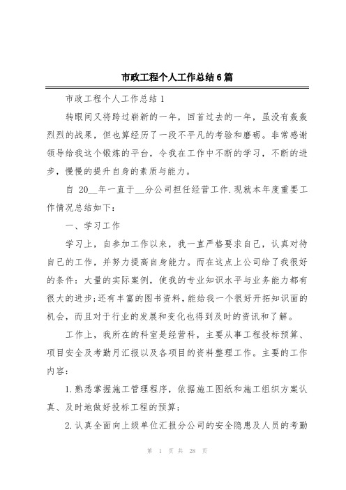 市政工程个人工作总结6篇