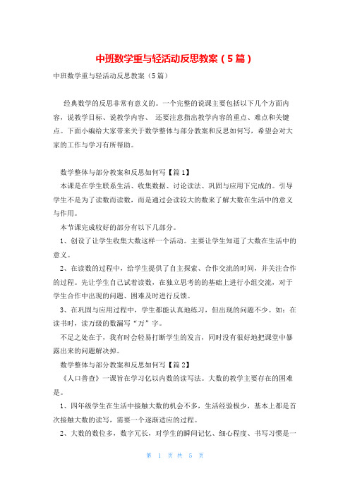 中班数学重与轻活动反思教案(5篇)