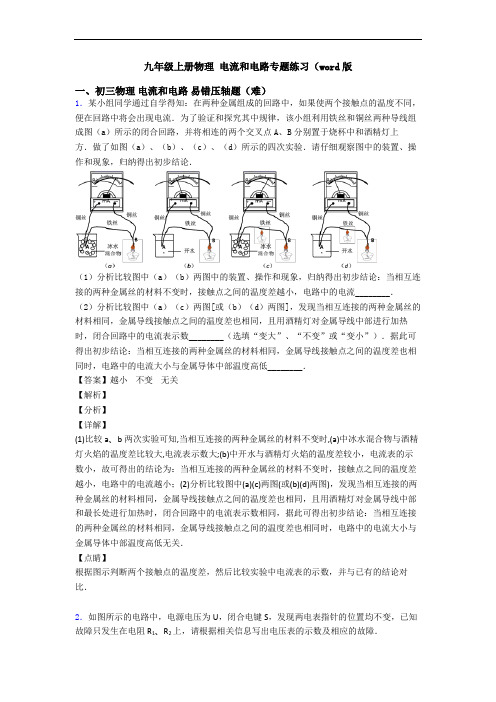 九年级上册物理 电流和电路专题练习(word版