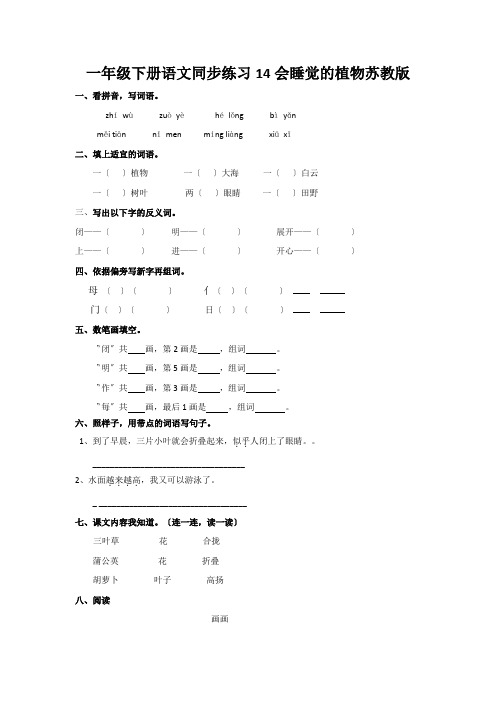 一年级下册语文同步练习14会睡觉的植物苏教版