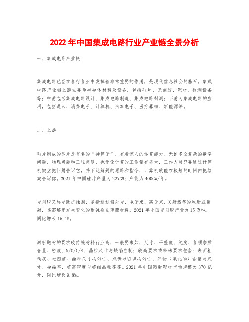 2022年中国集成电路行业产业链全景分析