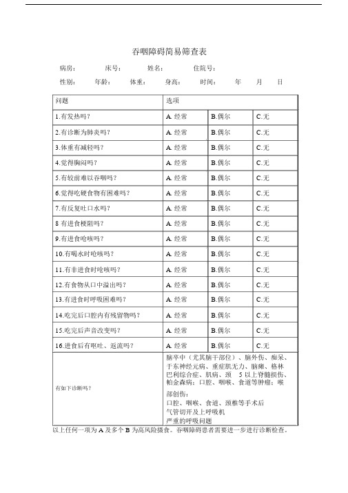 吞咽障碍简易筛查表