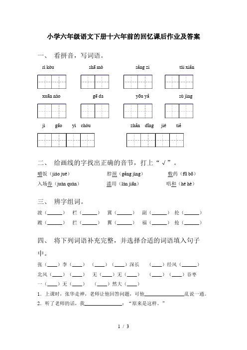 小学六年级语文下册十六年前的回忆课后作业及答案