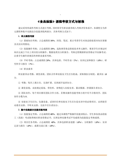 《食品检验》课程考核方式与标准
