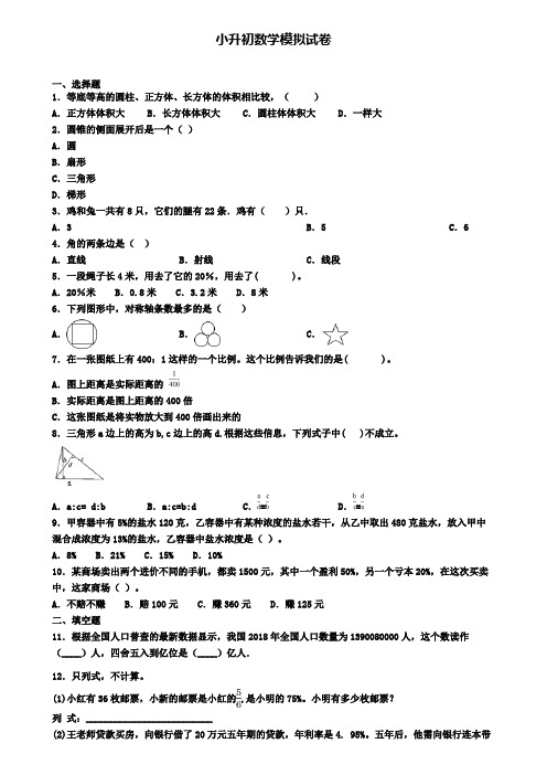 〖精选4套试卷〗湖北省宜昌市2020年小升初经典模拟试题