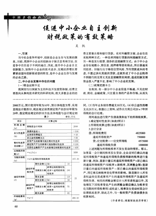 促进中小企业自主创新财税政策的有效策略