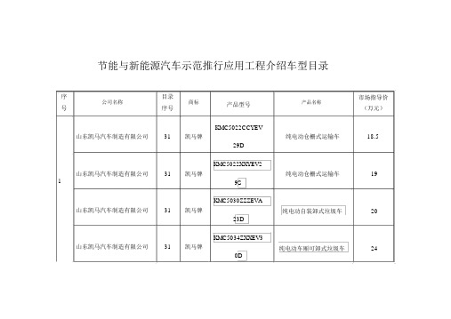 节能与新能源汽车示范推广应用工程推荐车型目录