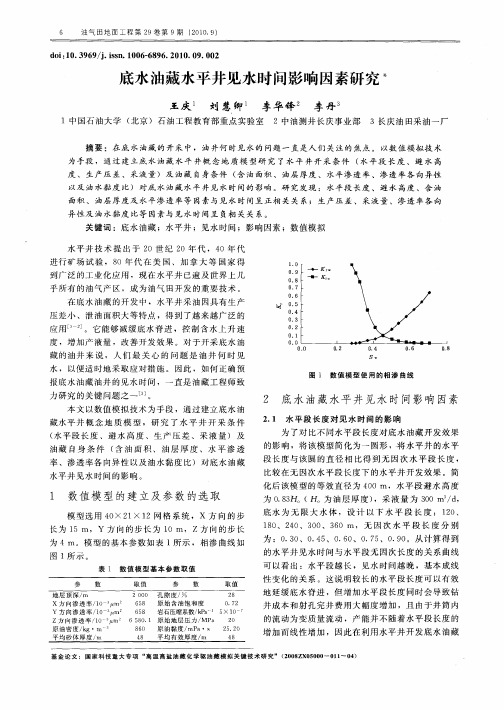 底水油藏水平井见水时间影响因素研究