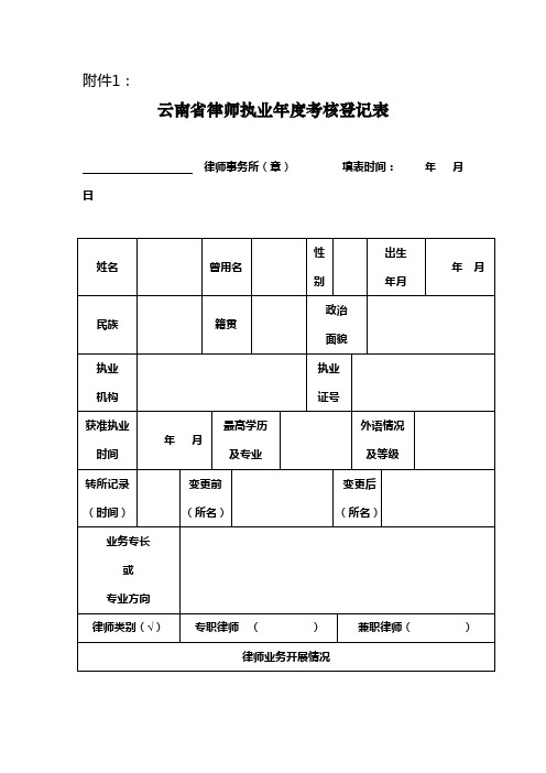 云南省律师执业年度考核登记表