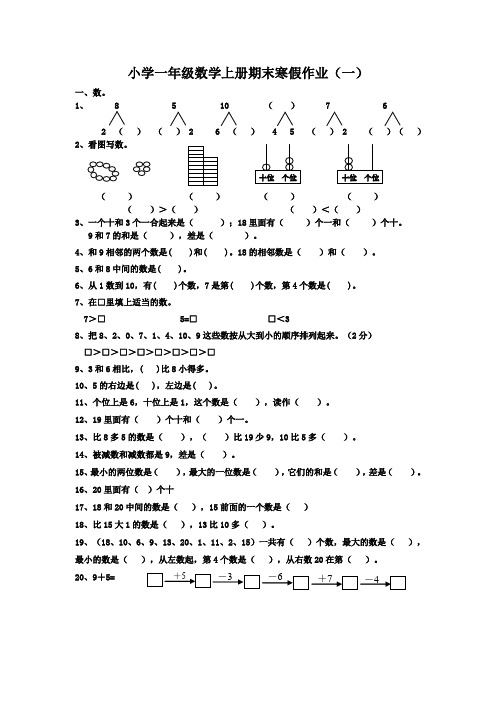 新人教版小学一年级数学上册期末寒假作业六套