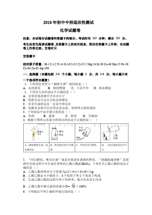 2019郑州九年级二模化学卷及答案