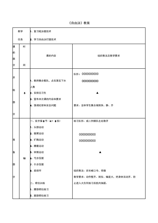 人教版八年级体育《自由泳》教案1