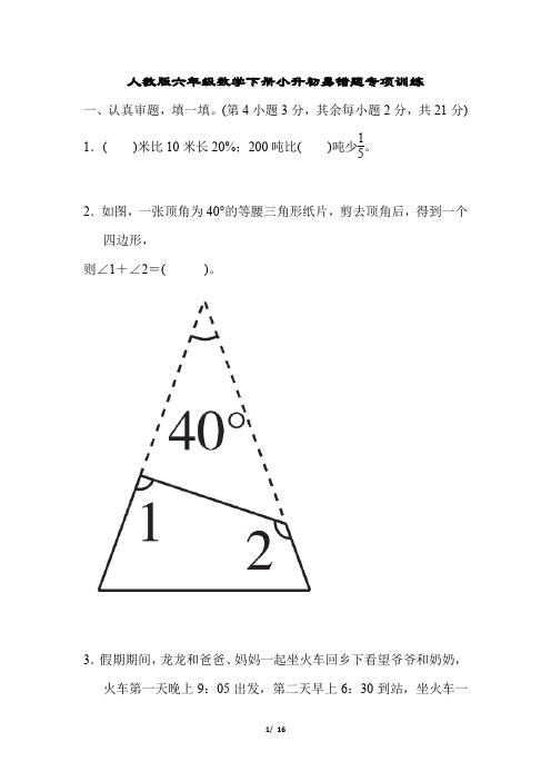 人教版六年级数学下册小升初易错题专项训练含答案