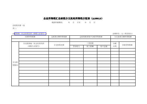 企业所得税汇总纳税分支机构所得税分配表A109010