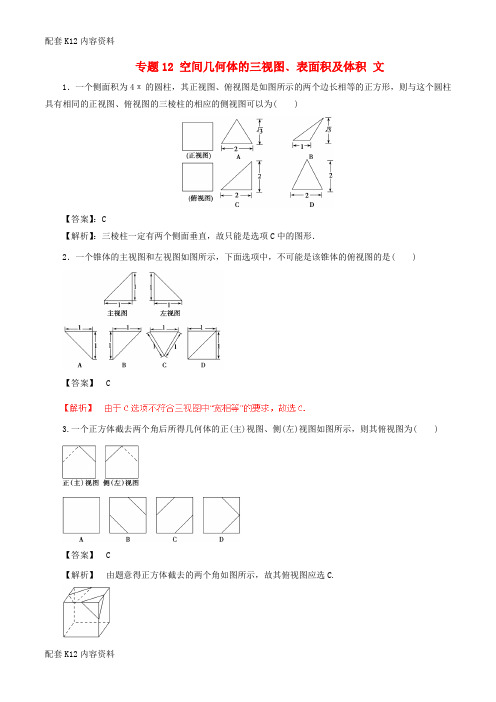 [配套K12]2017年高考数学(深化复习+命题热点提分)专题12 空间几何体的三视图﹑表面积及体积