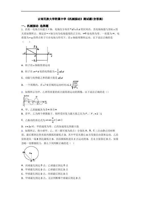 云南民族大学附属中学《机械振动》测试题(含答案)