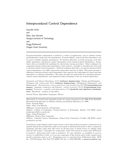 Computation of interprocedural control dependence