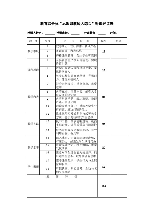 思政课评议表