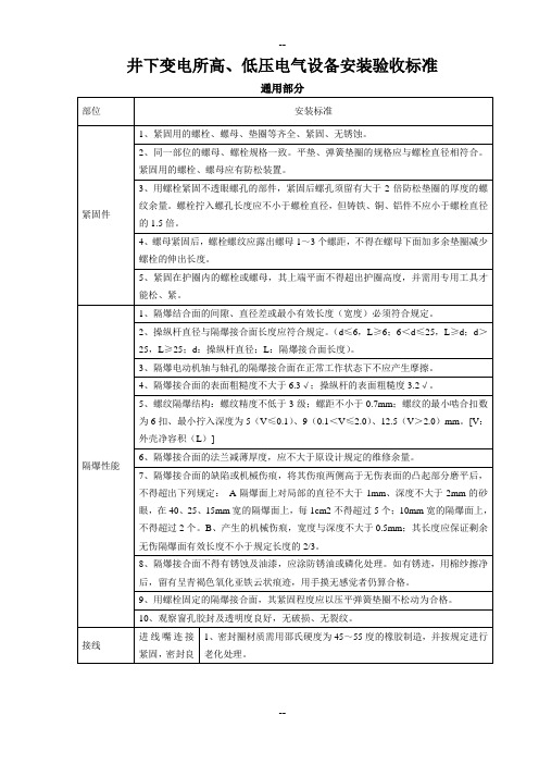 井下变电所高低压电气设备安装验收标准