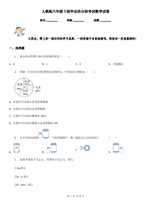 人教版六年级下册毕业班分班考试数学试卷