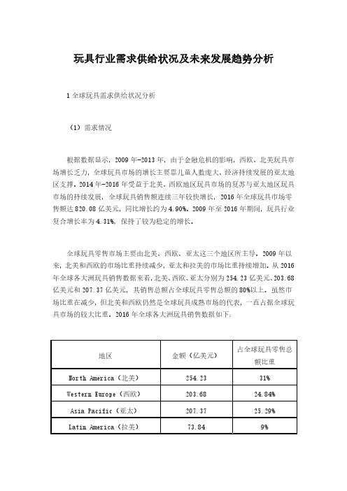 玩具行业需求供给状况及未来发展趋势分析